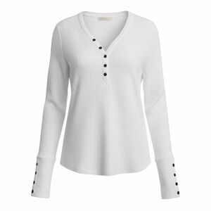 CHASER WOMEN'S HENLEY WAFFLE THERMAL TUNIC LONG SLEEVE SHIRT TOP IVORY Small